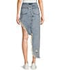Signature 8 High-Low Fringed Distressed Denim Skirt, Color:Medium Blue - Image 2