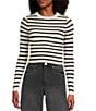 Signature 8 Long Sleeve Striped Cropped Top, Color:Black - Image 1