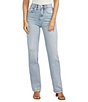 Color:Indigo - Image 1 - High Rise Low Stretch Straight Leg Jeans