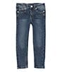 Color:Dark Wash - Image 1 - Little Girls 2T-6X 5-Pocket Back Pocket Detail Sasha Skinny Denim Jeans