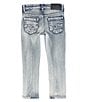 Color:Bleach Wash - Image 2 - Little Girls 2T-6X 5-Pocket Back Pocket Detail Sasha Skinny Denim Jeans