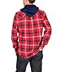 Color:Red - Image 2 - Long-Sleeve Plaid Flannel Hooded Shirt