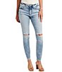 Color:Indigo - Image 1 - Most Wanted Destructed Mid Rise Skinny Jeans
