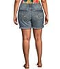 Color:Indigo - Image 2 - Plus Size Mid Rise Luxe Stretch Distressed Details Rolled Hem Boyfriend Shorts