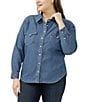 Silver Jeans Co. Plus Size Point Collar Long Sleeve Snap Front Button Denim Shirt, Color:Canary - Image 1