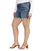 Color:Indigo - Image 3 - Plus Size Suki High Rise Mid Stretch Denim Rolled Cuff Shorts