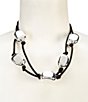 Color:Black - Image 1 - Black Genuine Leather Statement Necklace with Chunky Silver Stations