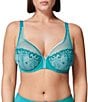 Color:Atoll Blue - Image 1 - Unlined Sheer Embroidered Plunge Bra