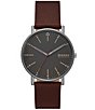 Skagen Men's Signature Quartz Three Hand Leather Strap Watch - Image 4