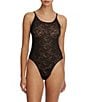 Color:Black - Image 1 - Paradise Semi-Sheer Floral Lace Hi-Cut Teddy