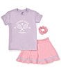 Color:Pastel Lilac Prism Pink - Image 1 - Big Girls 7-12 Short Sleeve Tennis Club T-Shirt & Bottom 2-Piece Set