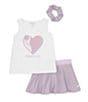 Color:White Pastel Lilac - Image 1 - Little Girls 4-6X Short Sleeve Tennis Racket Top & Skort 2-Piece Set