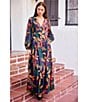 Skies Are Blue Abstract Print Long Sleeve Poplin Maxi Dress, Color:Black Multi - Image 3