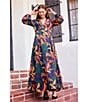 Skies Are Blue Abstract Print Long Sleeve Poplin Maxi Dress, Color:Black Multi - Image 4