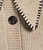 Skies Are Blue Blanket Stitch Tie Neck Cap Sleeve Button Front Sweater Knit Top - Image 4