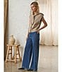 Skies Are Blue Blanket Stitch Tie Neck Cap Sleeve Button Front Sweater Knit Top - Image 5