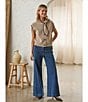 Skies Are Blue Blanket Stitch Tie Neck Cap Sleeve Button Front Sweater Knit Top - Image 6