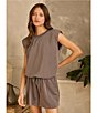 Skies Are Blue Brushed Modal Crew Neck Sleeveless Muscle Top, Color:Charcoal - Image 5