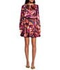Skies Are Blue Butterfly Print Split V Neck Long Sleeve Mini Dress - Image 1