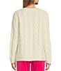 Color:Cream - Image 2 - Cable Knit Wool Blend Pearl Crew Neck Long Sleeve Sweater