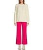 Color:Cream - Image 3 - Cable Knit Wool Blend Pearl Crew Neck Long Sleeve Sweater
