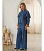 Skies Are Blue Cape Collared Long Sleeve Coordinating Denim Jacket - Image 6