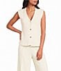 Skies Are Blue Collared Sleeveless Button Front Sweater Knit Peplum Coordinating Vest - Image 1
