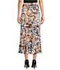 Skies Are Blue Coordinating Border Print Pleated Midi Skirt, Color:Ivory/Brown-Blue - Image 2
