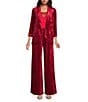 Skies Are Blue Coordinating Crushed Velvet Open Front Long Sleeve Blazer, Color:Red - Image 3