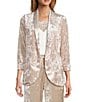 Skies Are Blue Coordinating Crushed Velvet Open Front Long Sleeve Blazer, Color:Champagne - Image 1