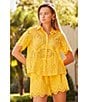 Skies Are Blue Coordinating Eyelet Scallop Hem Shorts, Color:Sunflower - Image 5