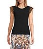 Skies Are Blue Crew Neck Contrast Ruffle Cap Sleeve Knit Top - Image 1