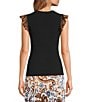 Skies Are Blue Crew Neck Contrast Ruffle Cap Sleeve Knit Top - Image 2