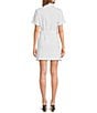 Color:White - Image 2 - Denim Notch Collar Short Sleeve Belted Mini Dress
