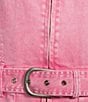 Color:Pink - Image 3 - Denim Notch Collar Short Sleeve Belted Mini Dress