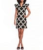 Skies Are Blue Diamond Macrame Embroidered Split V-Neck Ruffle Cap Sleeve Shift Mini Dress - Image 1