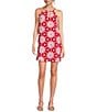 Color:Red Off White - Image 1 - Embroidered Halter Neck Sleeveless Mini Dress
