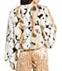 Skies Are Blue Faux Fur Multi-Tonal Blend Collarless Long Sleeve Open Front Cropped Jacket, Color:Cream Multi - Image 3