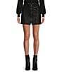 Color:Black - Image 1 - Faux Suede Snake Embossed Zip Front Mini Skirt