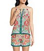 Skies Are Blue Floral Border Halter Neck Sleeveless Button Front Coordinating Top - Image 1