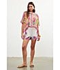 Skies Are Blue Floral Border Print Elastic Waist Coordinating Shorts, Color:Tangerine-Pink - Image 5