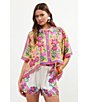 Skies Are Blue Floral Border Print Elastic Waist Coordinating Shorts, Color:Tangerine-Pink - Image 6