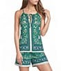 Skies Are Blue Floral Border Print Halter Neck Sleeveless Button-Front Coordinating Top - Image 1