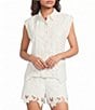 Skies Are Blue Floral Lace Collared Neck Sleeveless Coordinating Button Front Top - Image 1