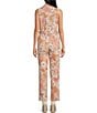 Color:Apricot - Image 2 - Floral Notch Collar Sleeveless Zip Front Straight Leg Jumpsuit