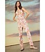 Color:Apricot - Image 4 - Floral Notch Collar Sleeveless Zip Front Straight Leg Jumpsuit