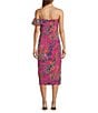 Color:Magenta Multi - Image 2 - Floral Print One Shoulder Ruffle Detail Sleeveless Midi Sheath Dress
