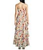 Color:White-Red - Image 2 - Floral Print Sweethart Neck Sleeveless Tiered Maxi Dress