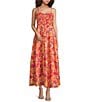 Skies Are Blue Floral Print Sweetheart Neck Sleeveless Smocked Bust Maxi Dress, Color:Bright Coral - Image 1