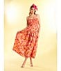 Skies Are Blue Floral Print Sweetheart Neck Sleeveless Smocked Bust Maxi Dress, Color:Bright Coral - Image 4